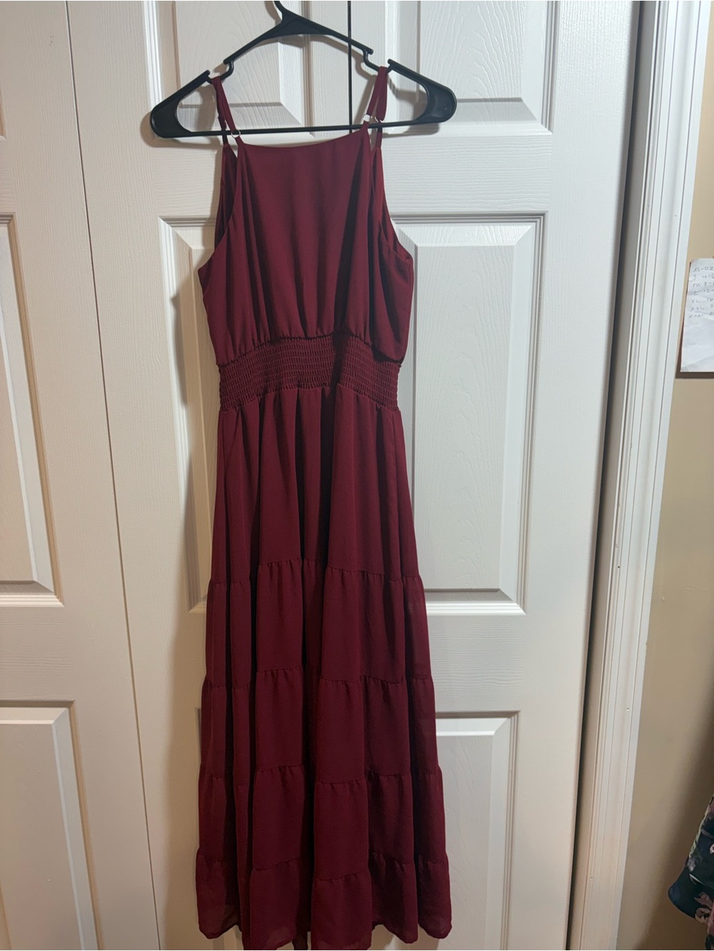 Womens V-Neck Tiered Maxi Dress in Burgundy Cottagecore Romantic Summer ready - Picture 5 of 5